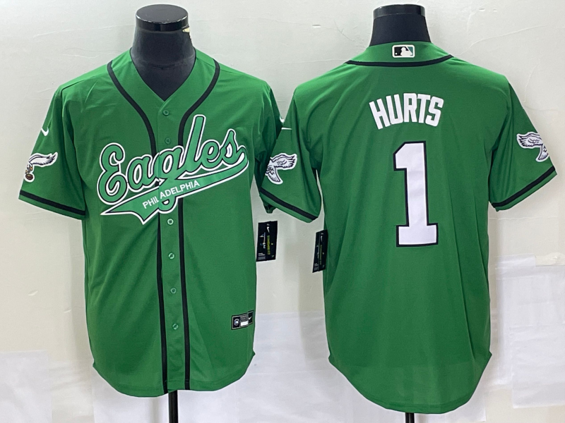 Philadelphia Eagles #1 Jalen Hurts Green Cool Base Stitched Baseball Jersey